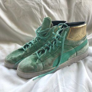 Puma Mid Top Vintage Mint & Gold Velvet Trainers